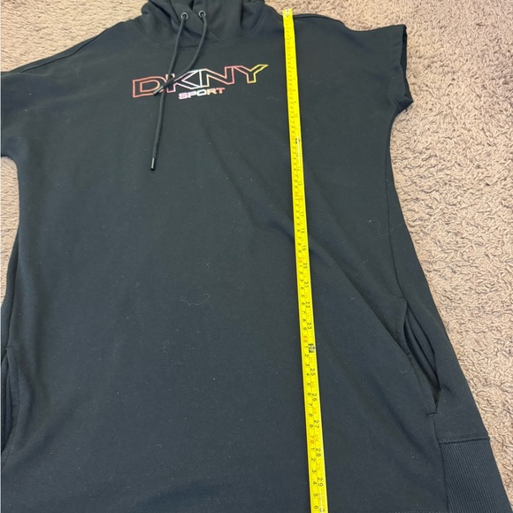 DKNY Sport Hooded Sweatshirt Dress Black Short Sleeve Pullover Oversized S - Picture 7 of 8